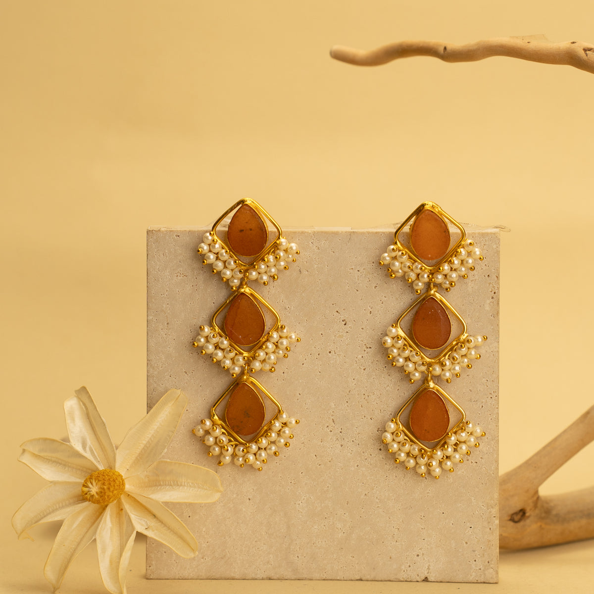 ZIYA RUSTIC AND RAW ANTIQUE FINISH HANDMADE NATURAL STONE EARRINGS ER458