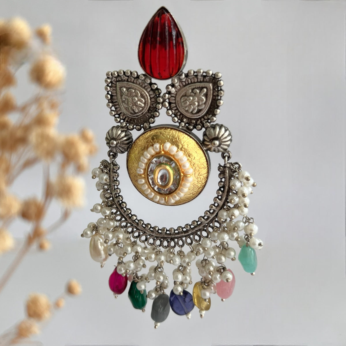 RINA SILVER LOOK ALIKE DUAL-TONED SILVER POLISH HAND MADE DANGLERS ER559