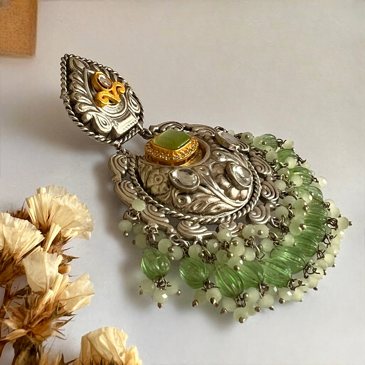 ANISE SILVER LOOK ALIKE DUAL-TONED SILVER POLISH HANDMADE DANGLERS ER564