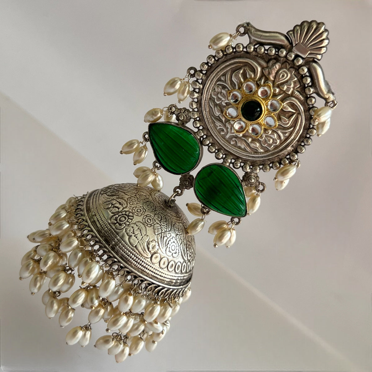 SELAM SILVER LOOK ALIKE DUAL-TONED SILVER POLISH HANDMADE JHUMKA ER574