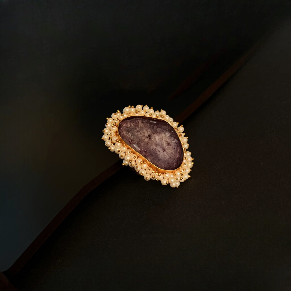 CIEL  AGATE PEARL WORK GOLD TONED RING R17