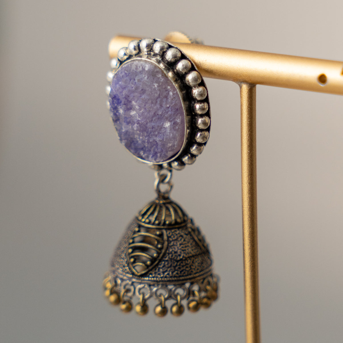 NISHASHA SEMI HANDMADE OXIDIZED AND NATURAL AGATE STONE JHUMKAS/EARRINGS ER473