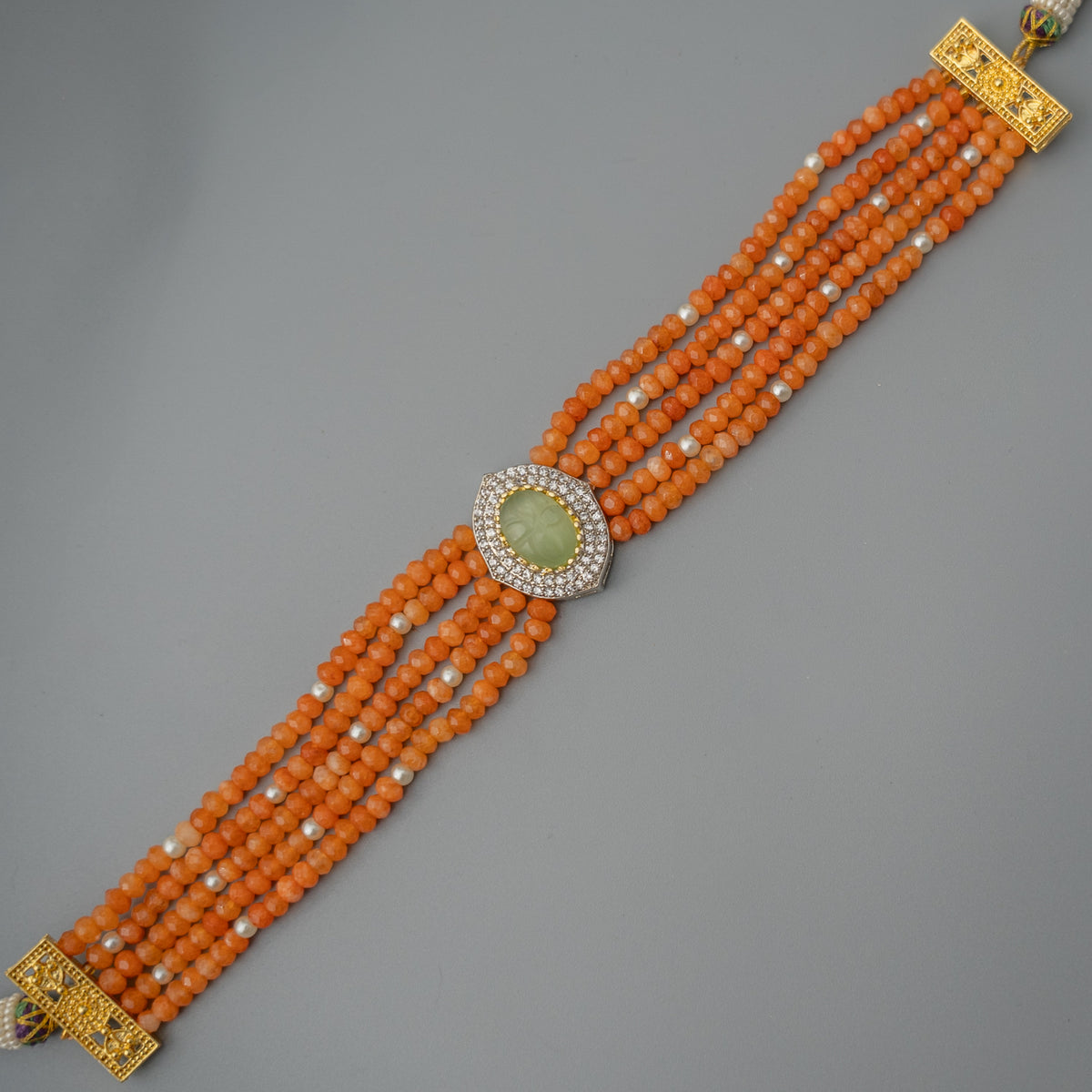 ARLO BIJOUX PREMIUM HANDMADE ONEX BEADS ZIRCON AND CARVING STONE CHOKER CH407