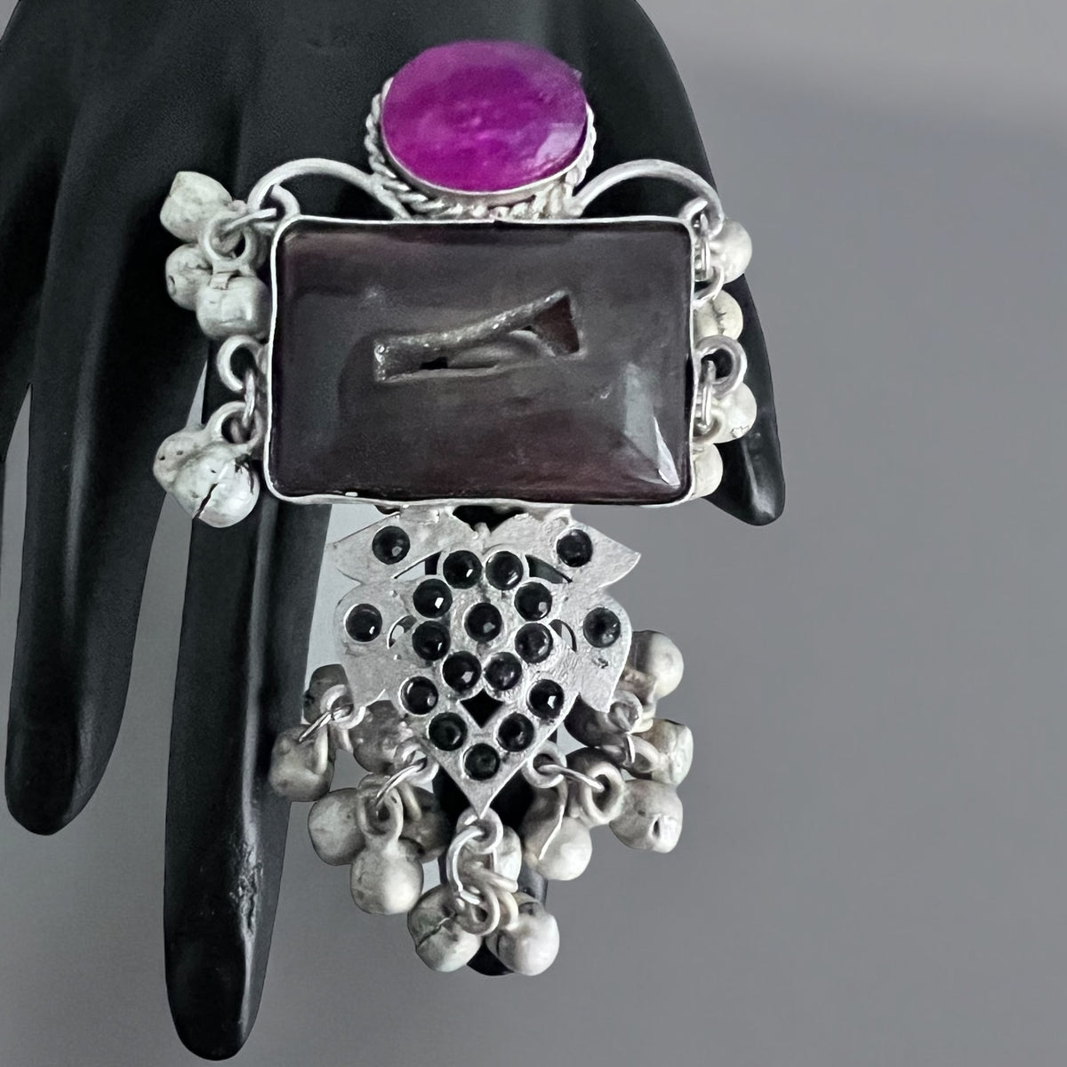 QWERTY PREMIUM HANDMADE NATURAL STONES SILVER POLISH RING R59 DESIGN 1