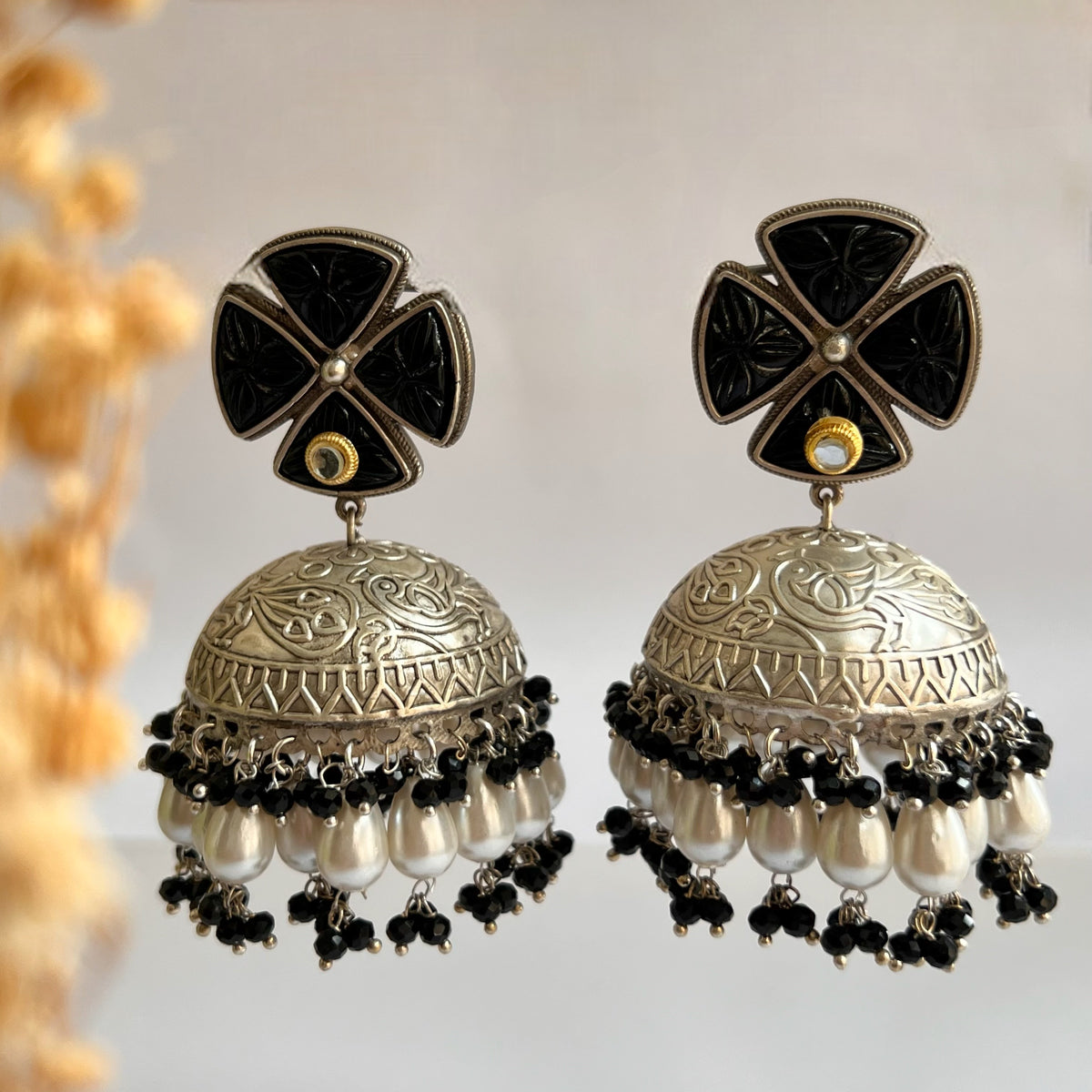MASANI SILVER LOOK ALIKE DUAL-TONED SILVER POLISH HANDMADE JHUMKA ER573