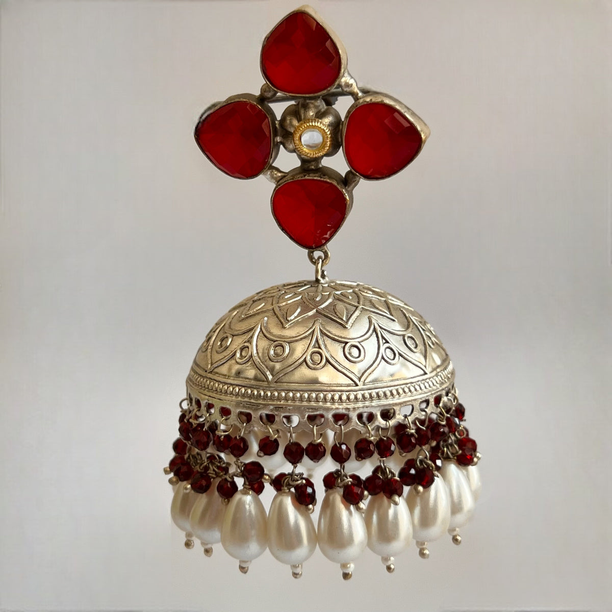 MAKARA SILVER LOOK ALIKE DUAL-TONED SILVER POLISH HANDMADE JHUMKA ER575