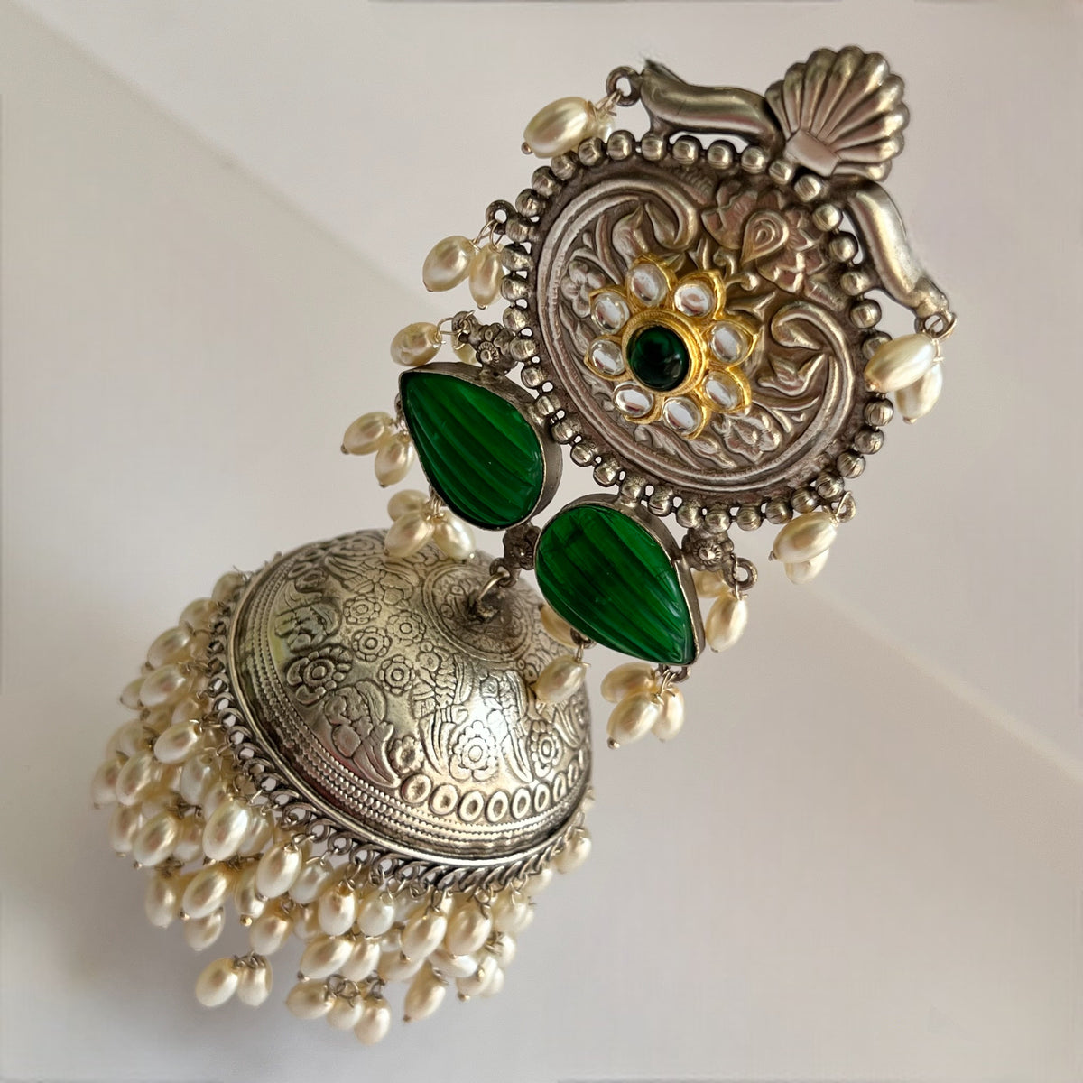 SELAM SILVER LOOK ALIKE DUAL-TONED SILVER POLISH HANDMADE JHUMKA ER574