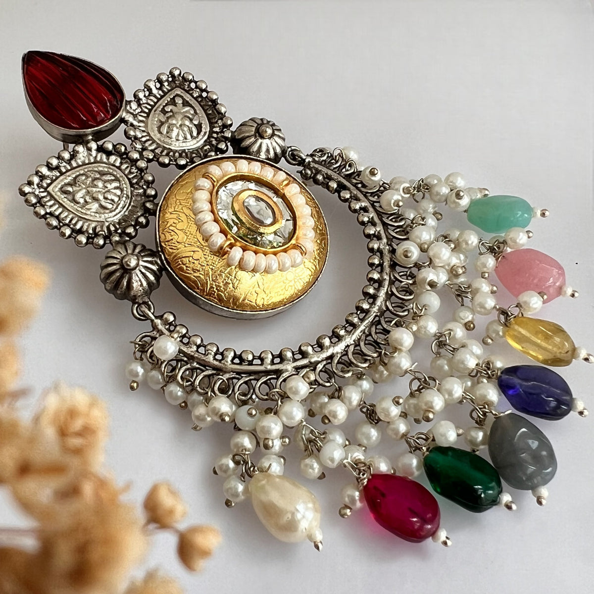 RINA SILVER LOOK ALIKE DUAL-TONED SILVER POLISH HAND MADE DANGLERS ER559