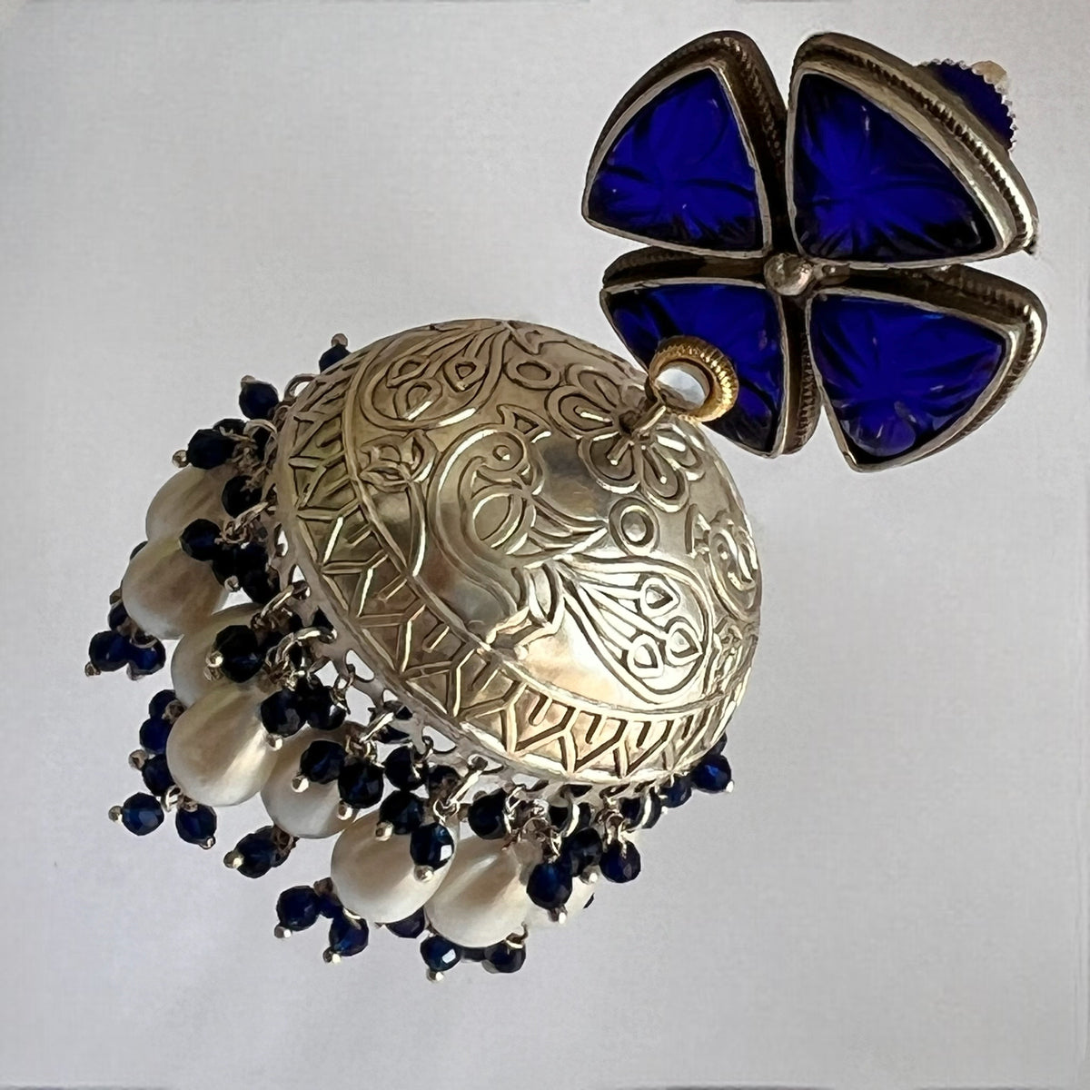 MASANI SILVER LOOK ALIKE DUAL-TONED SILVER POLISH HANDMADE JHUMKA ER573