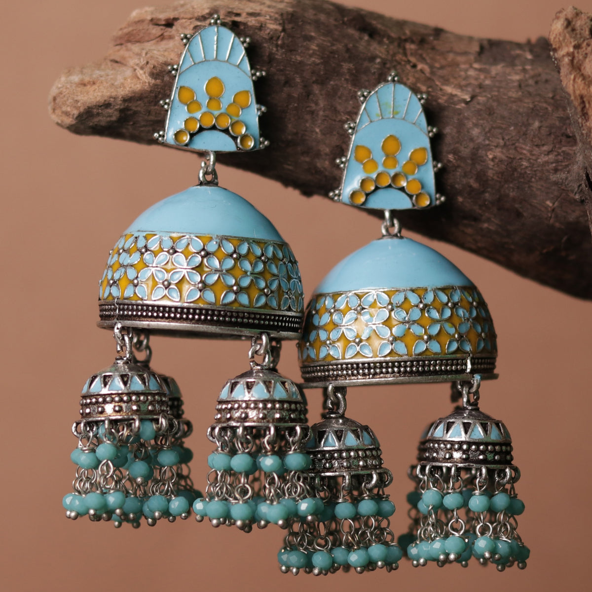 PRISM TASSEL QUARTET SEMI HANDMADE & HANDPAINTED JHUMKAS ER70