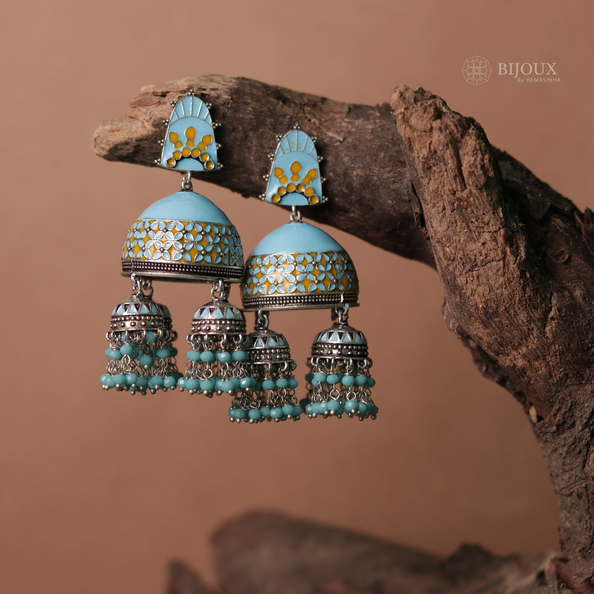 PRISM TASSEL QUARTET SEMI HANDMADE & HANDPAINTED JHUMKAS ER70