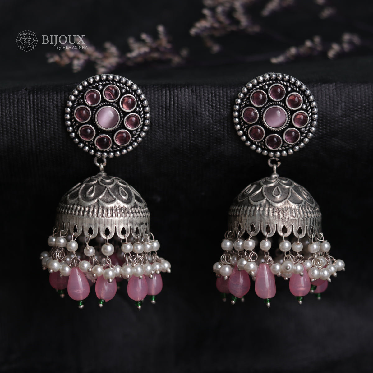 CIRCLE DELIGHT SILVER LOOK ALIKE SEMI-HANDMADE JHUMKAS ER31