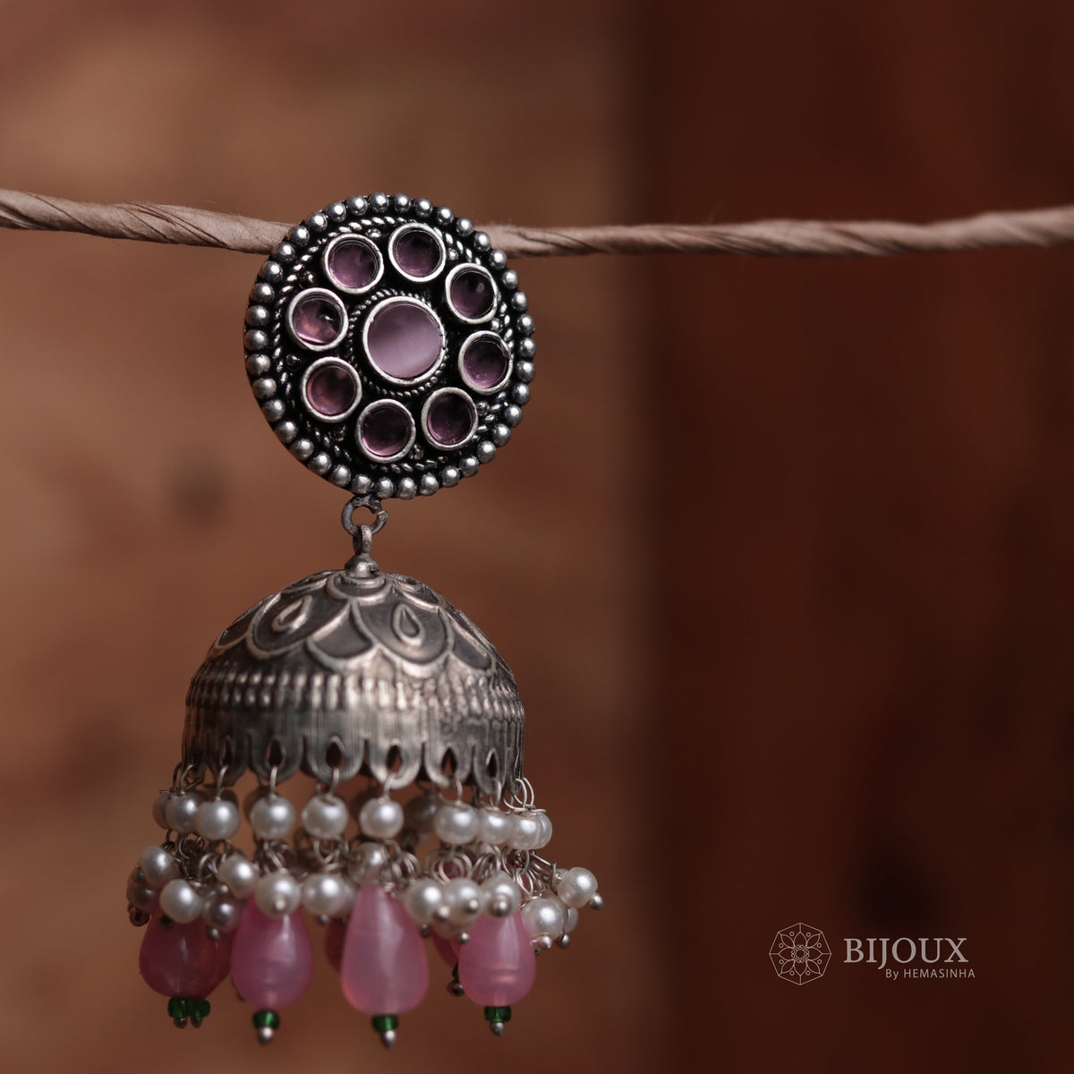 CIRCLE DELIGHT SILVER LOOK ALIKE SEMI-HANDMADE JHUMKAS ER31