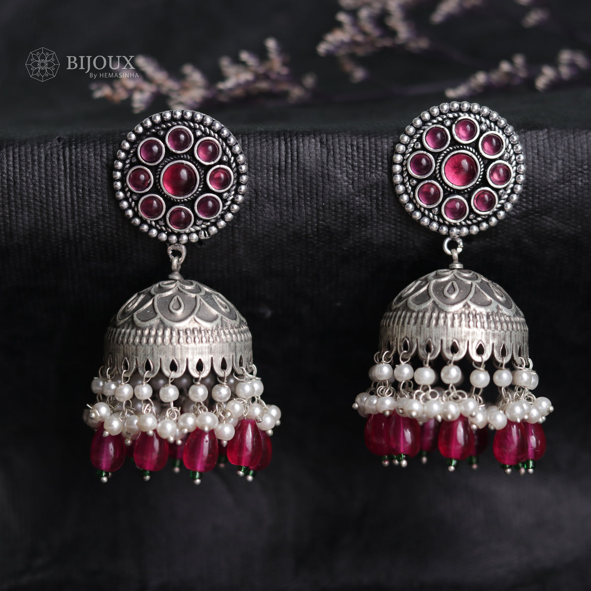 CIRCLE DELIGHT SILVER LOOK ALIKE SEMI-HANDMADE JHUMKAS ER31