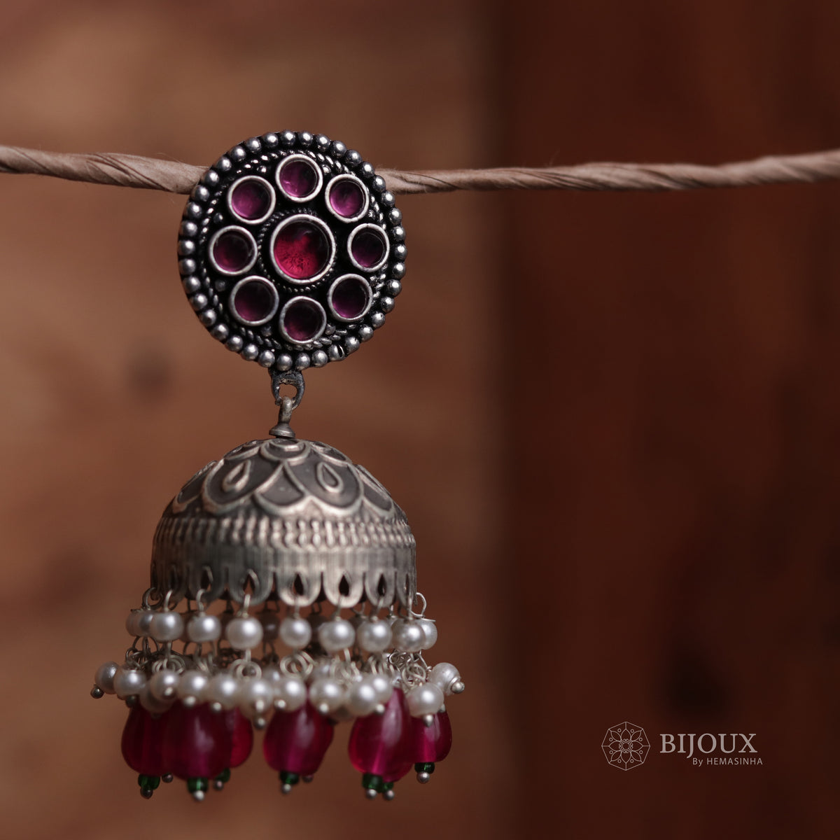 CIRCLE DELIGHT SILVER LOOK ALIKE SEMI-HANDMADE JHUMKAS ER31