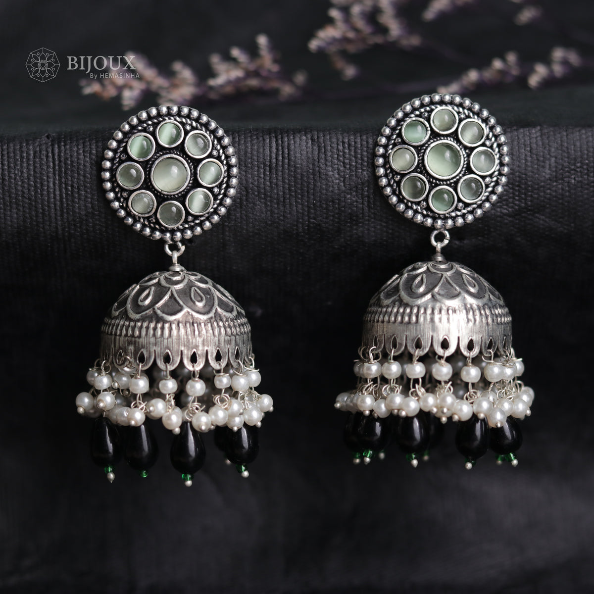 CIRCLE DELIGHT SILVER LOOK ALIKE SEMI-HANDMADE JHUMKAS ER31