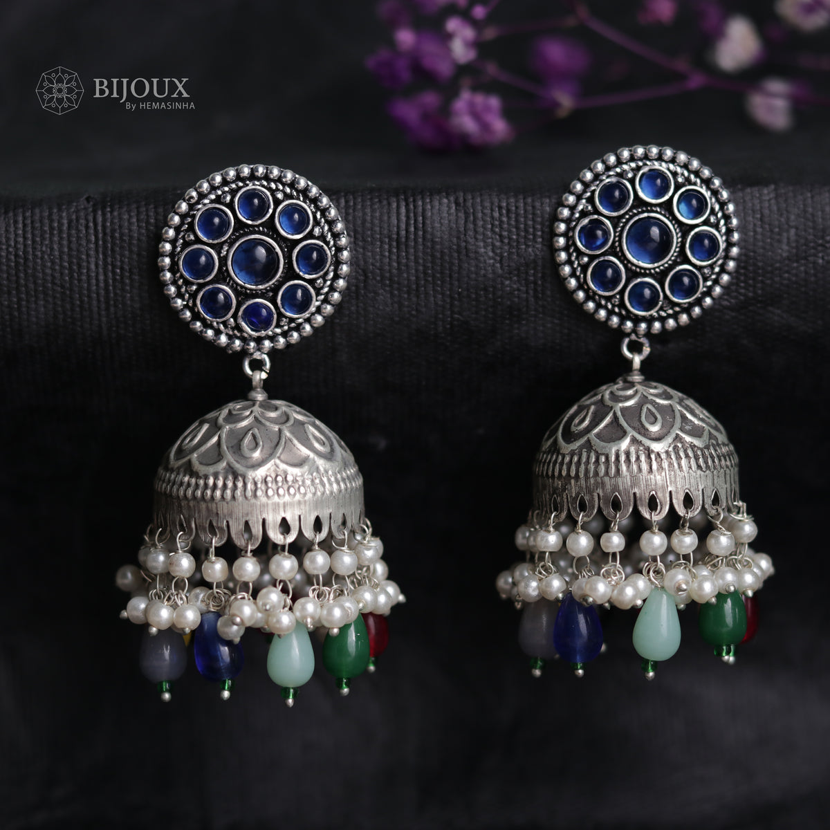CIRCLE DELIGHT SILVER LOOK ALIKE SEMI-HANDMADE JHUMKAS ER31