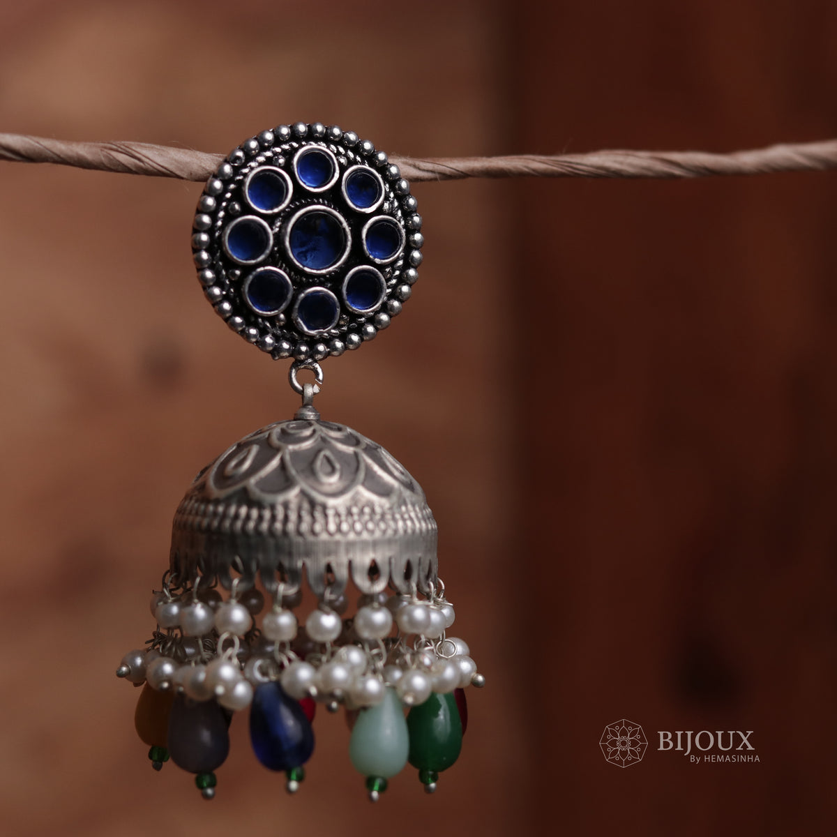 CIRCLE DELIGHT SILVER LOOK ALIKE SEMI-HANDMADE JHUMKAS ER31