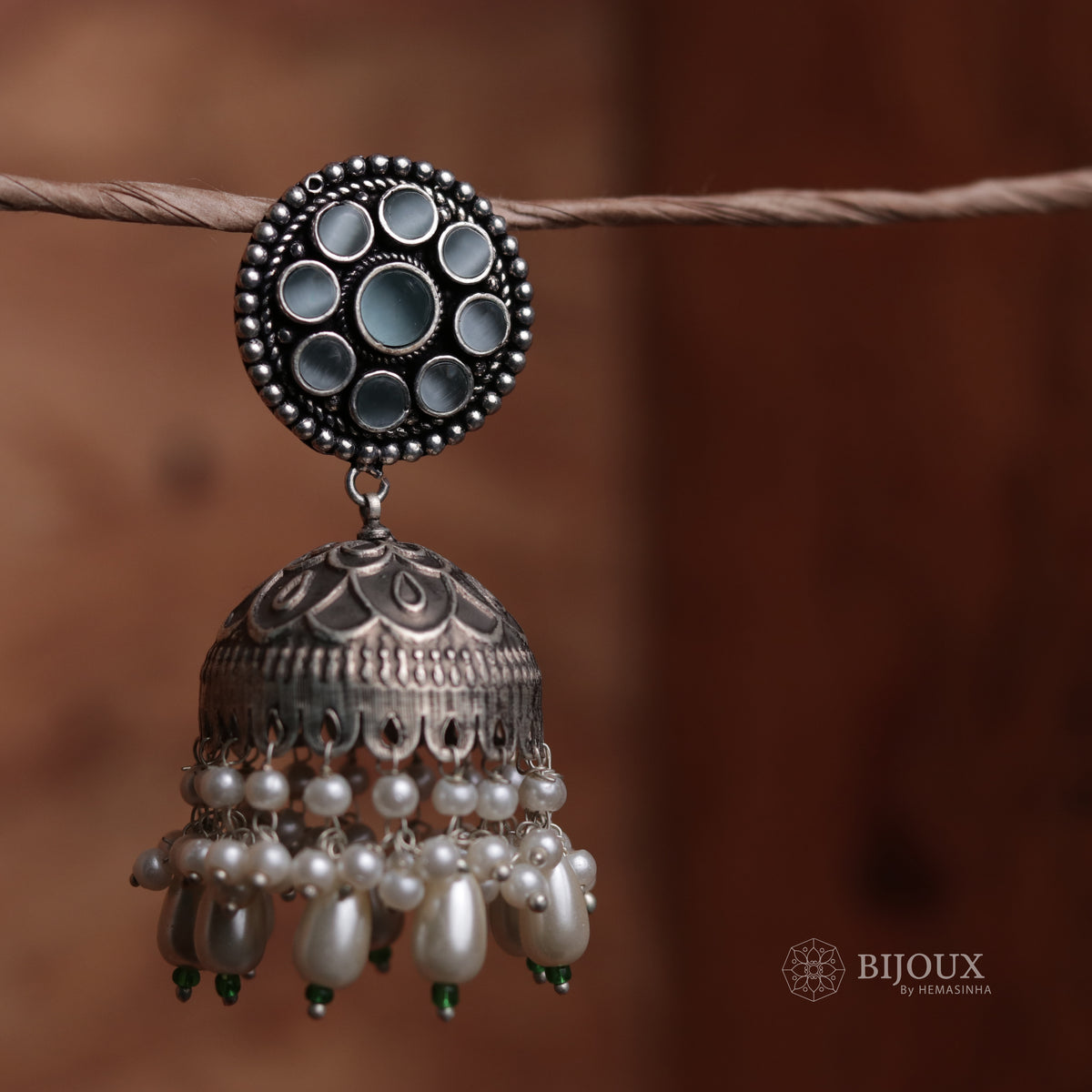 CIRCLE DELIGHT SILVER LOOK ALIKE SEMI-HANDMADE JHUMKAS ER31
