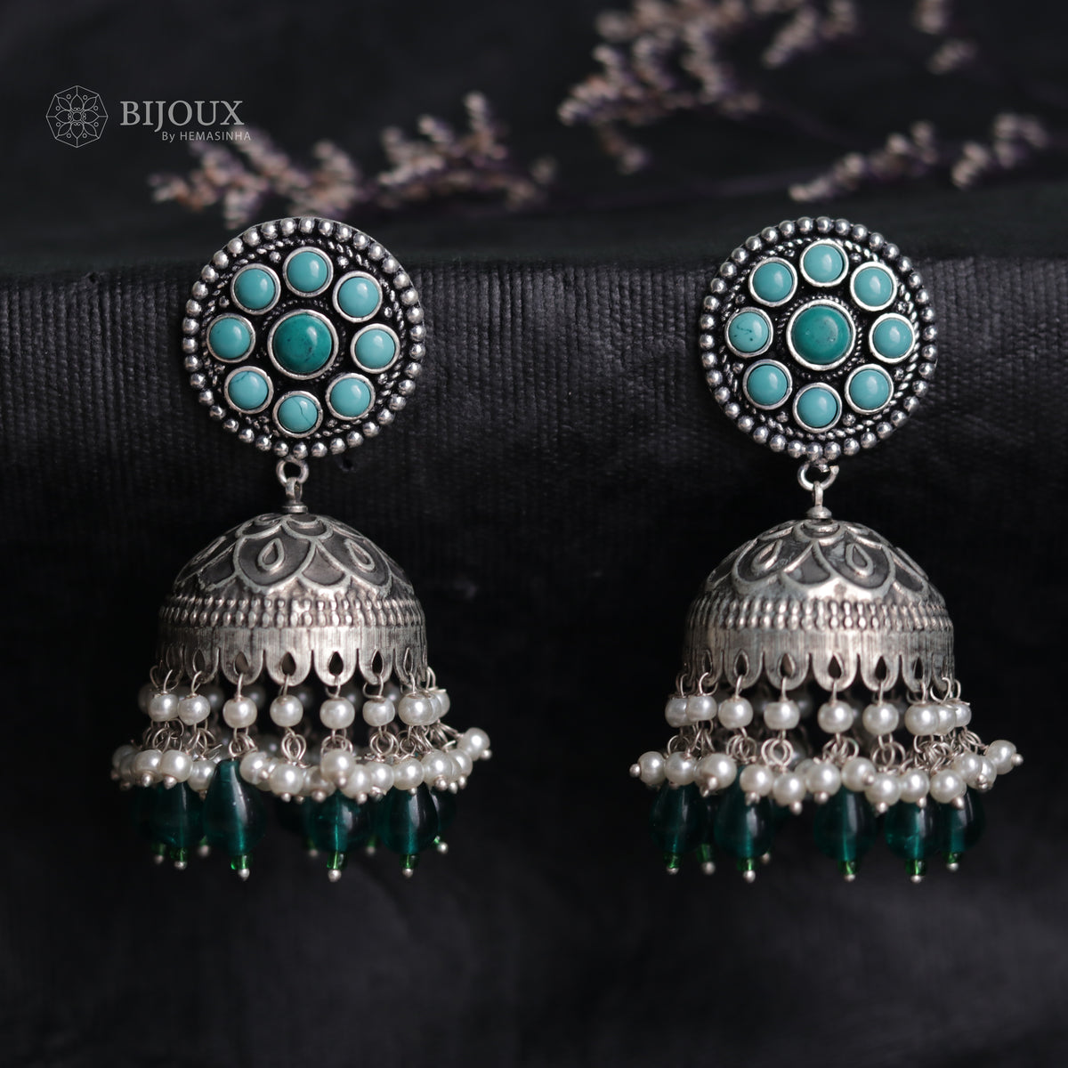 CIRCLE DELIGHT SILVER LOOK ALIKE SEMI-HANDMADE JHUMKAS ER31