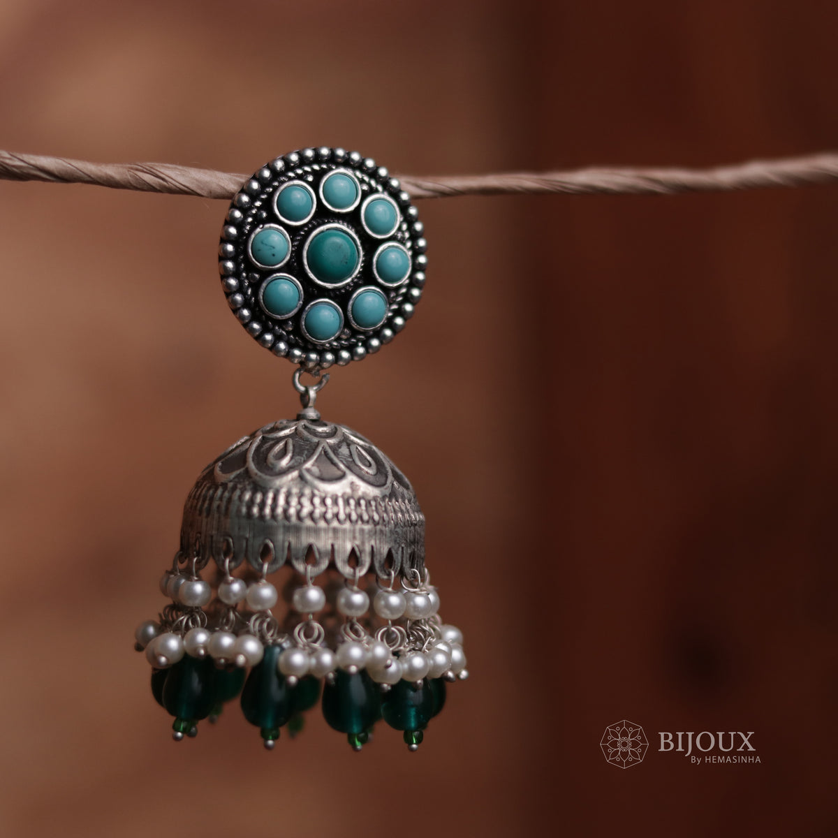 CIRCLE DELIGHT SILVER LOOK ALIKE SEMI-HANDMADE JHUMKAS ER31
