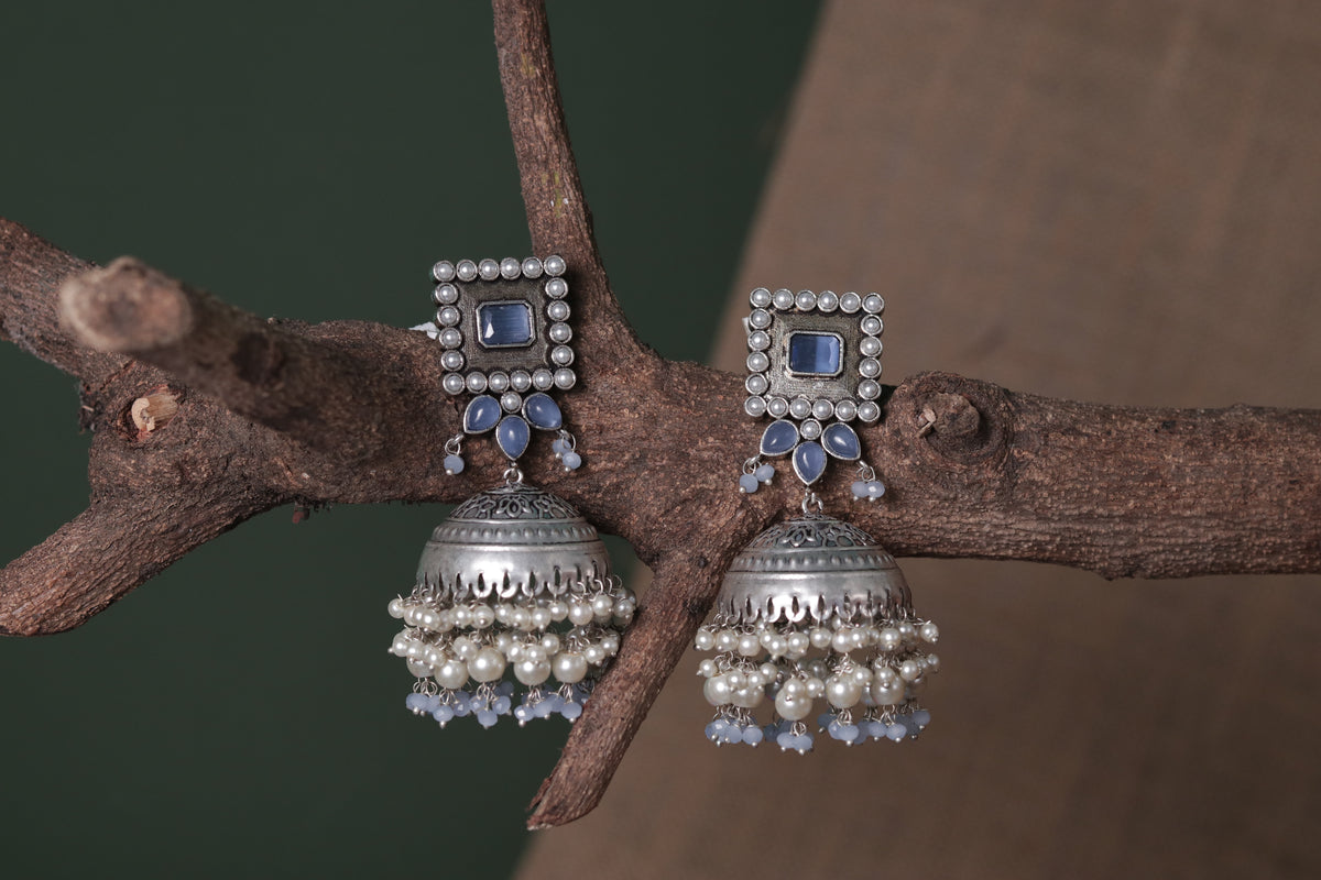 SQUARE SERENADE FAUX SILVER HANDMADE JHUMKAS ER37