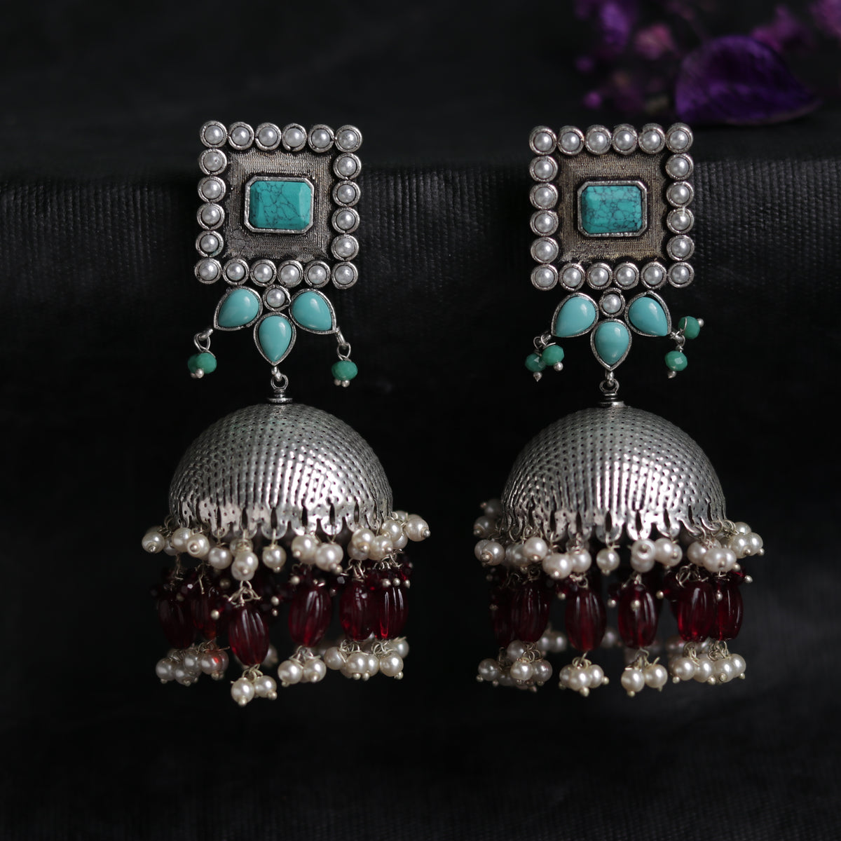 SQUARE SERENADE FAUX SILVER HANDMADE JHUMKAS ER37