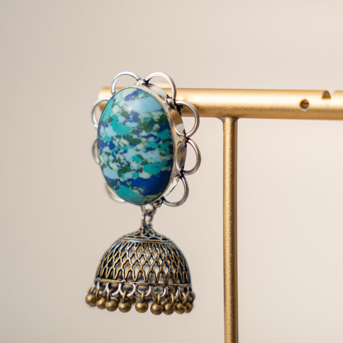 NAYOMIKA SEMI HANDMADE OXIDIZED AND NATURAL STONE JHUMKAS/EARRINGS ER469