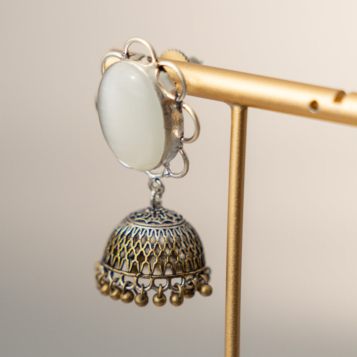 NAYOMIKA SEMI HANDMADE OXIDIZED AND NATURAL STONE JHUMKAS/EARRINGS ER469