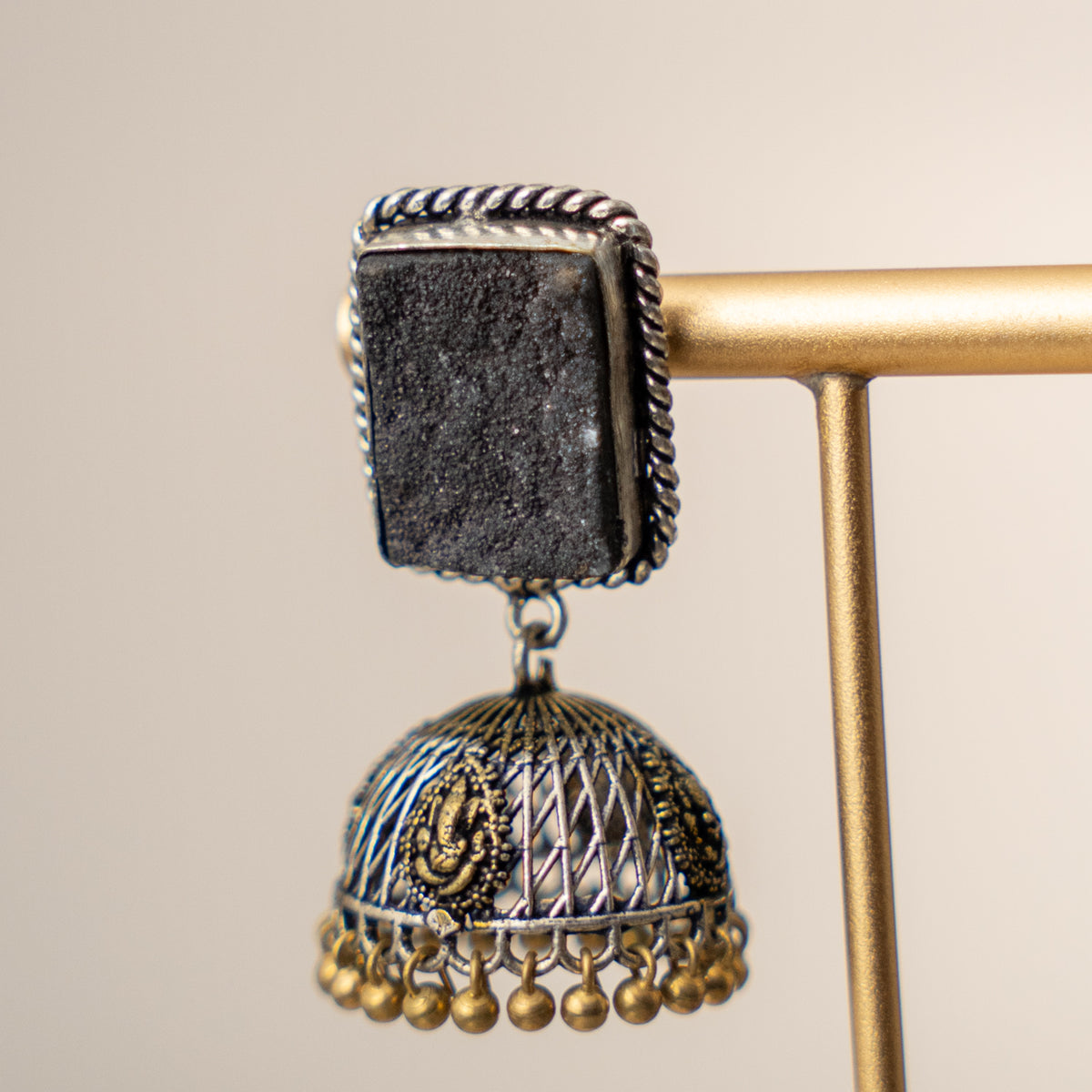 JESINA SEMI HANDMADE OXIDIZED AND NATURAL STONE JHUMKAS/EARRINGS ER470