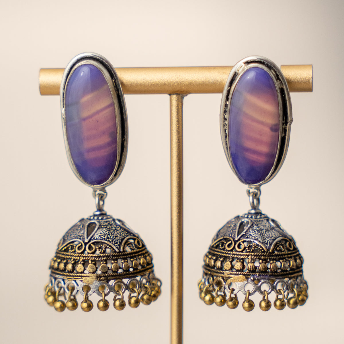 NOAH SEMI HANDMADE OXIDIZED AND NATURAL STONE JHUMKAS/EARRINGS ER471