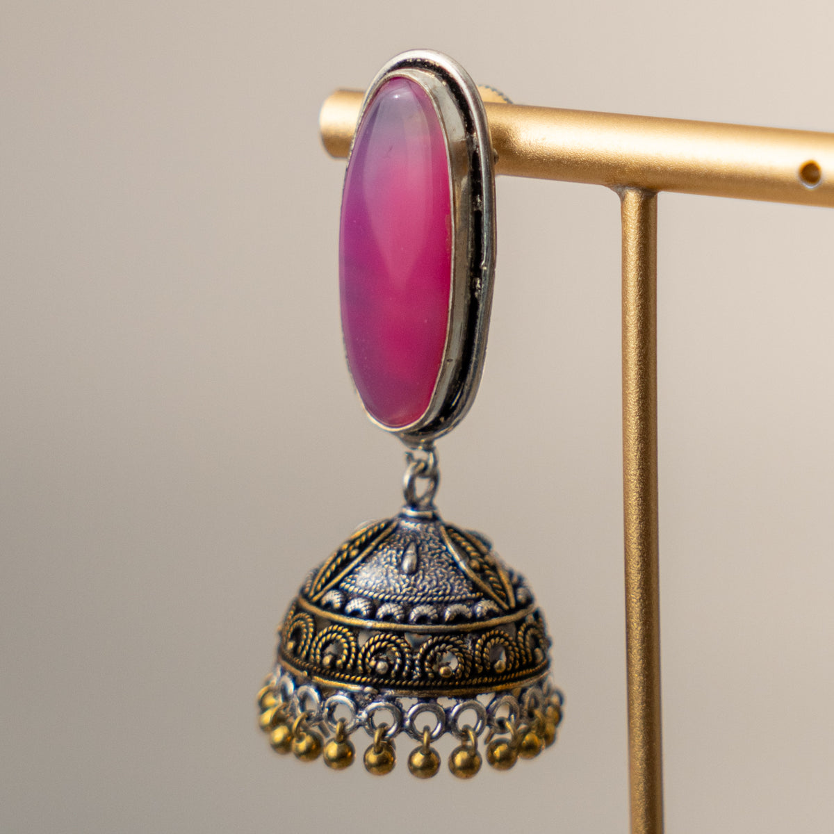 NOAH SEMI HANDMADE OXIDIZED AND NATURAL STONE JHUMKAS/EARRINGS ER471