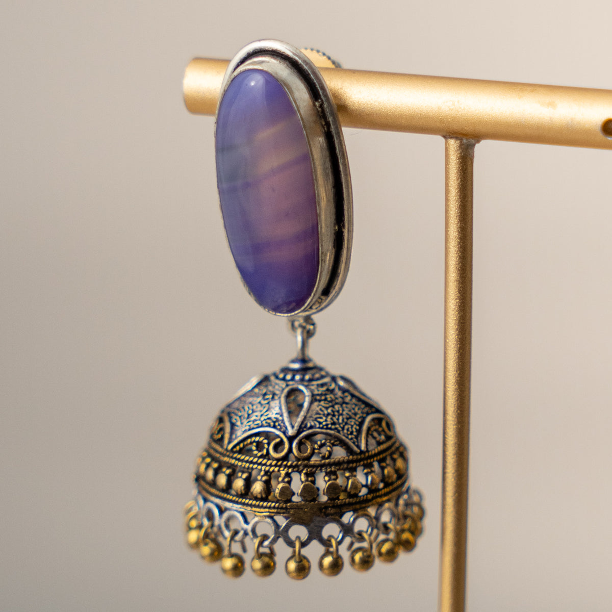 NOAH SEMI HANDMADE OXIDIZED AND NATURAL STONE JHUMKAS/EARRINGS ER471