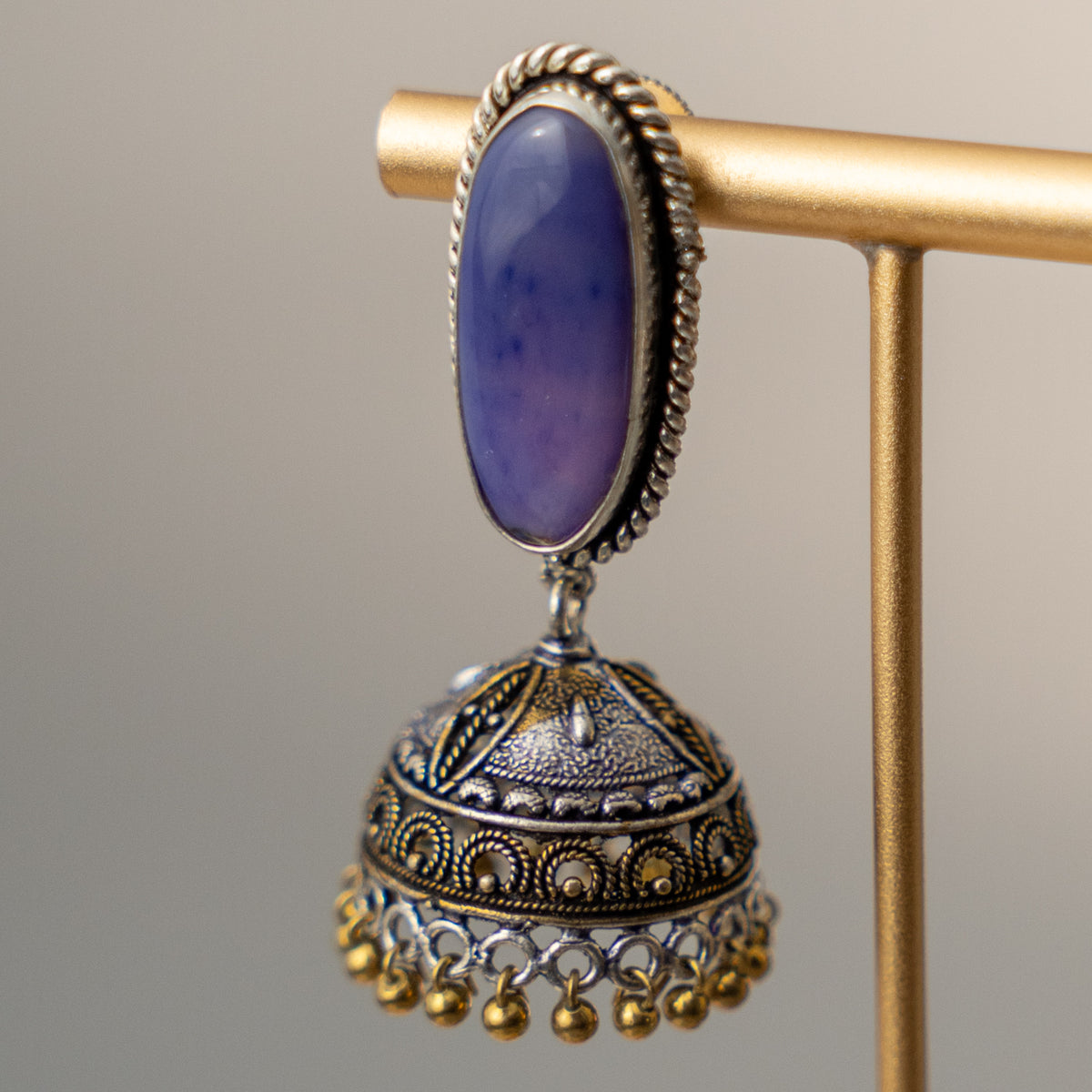 NOAH SEMI HANDMADE OXIDIZED AND NATURAL STONE JHUMKAS/EARRINGS ER471