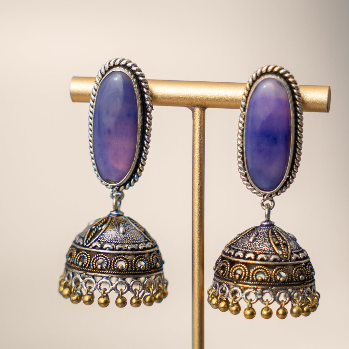 NOAH SEMI HANDMADE OXIDIZED AND NATURAL STONE JHUMKAS/EARRINGS ER471