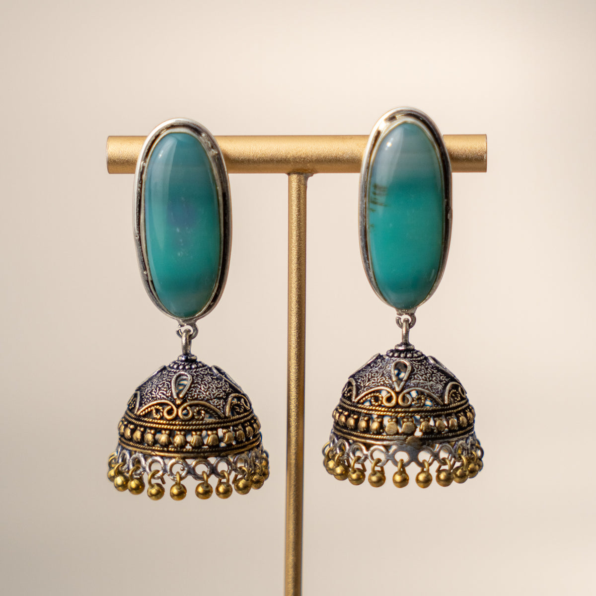 NOAH SEMI HANDMADE OXIDIZED AND NATURAL STONE JHUMKAS/EARRINGS ER471
