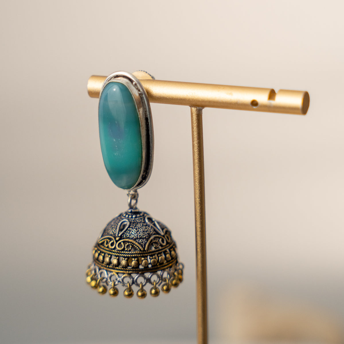 NOAH SEMI HANDMADE OXIDIZED AND NATURAL STONE JHUMKAS/EARRINGS ER471