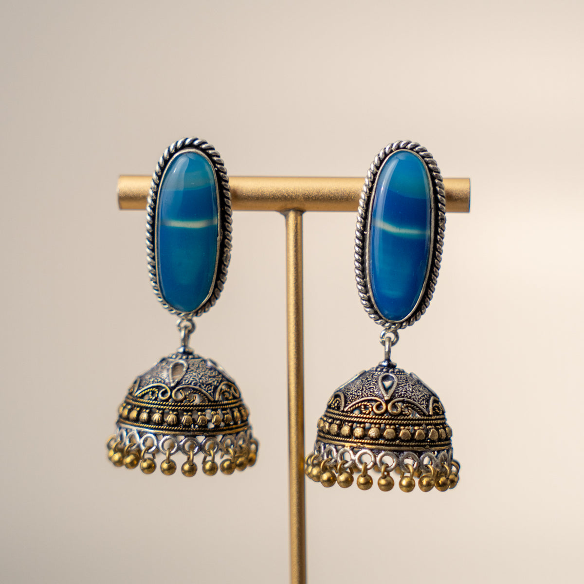 NOAH SEMI HANDMADE OXIDIZED AND NATURAL STONE JHUMKAS/EARRINGS ER471