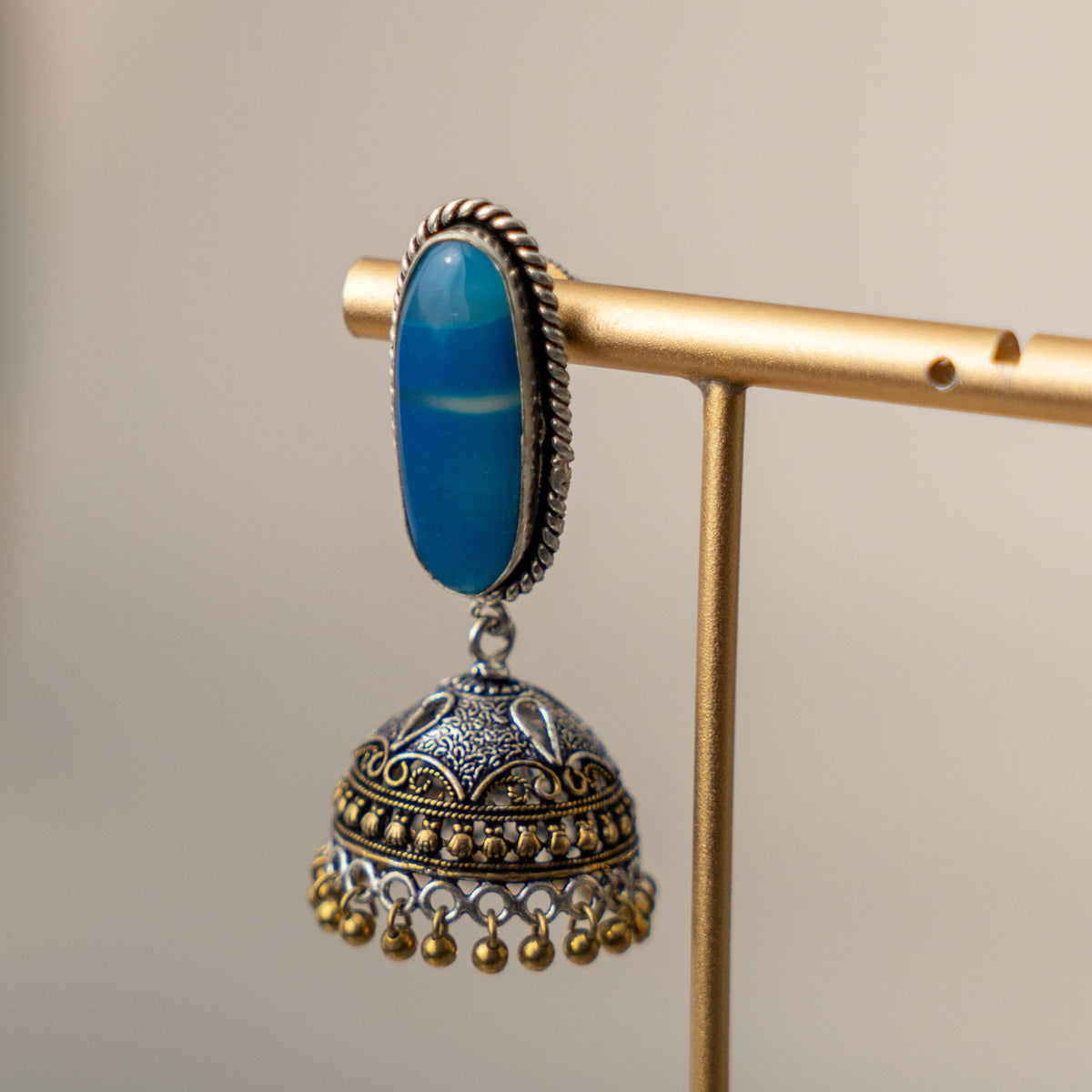 NOAH SEMI HANDMADE OXIDIZED AND NATURAL STONE JHUMKAS/EARRINGS ER471