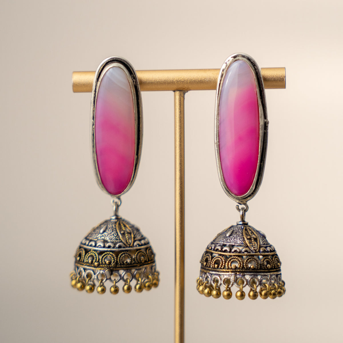 NOAH SEMI HANDMADE OXIDIZED AND NATURAL STONE JHUMKAS/EARRINGS ER471