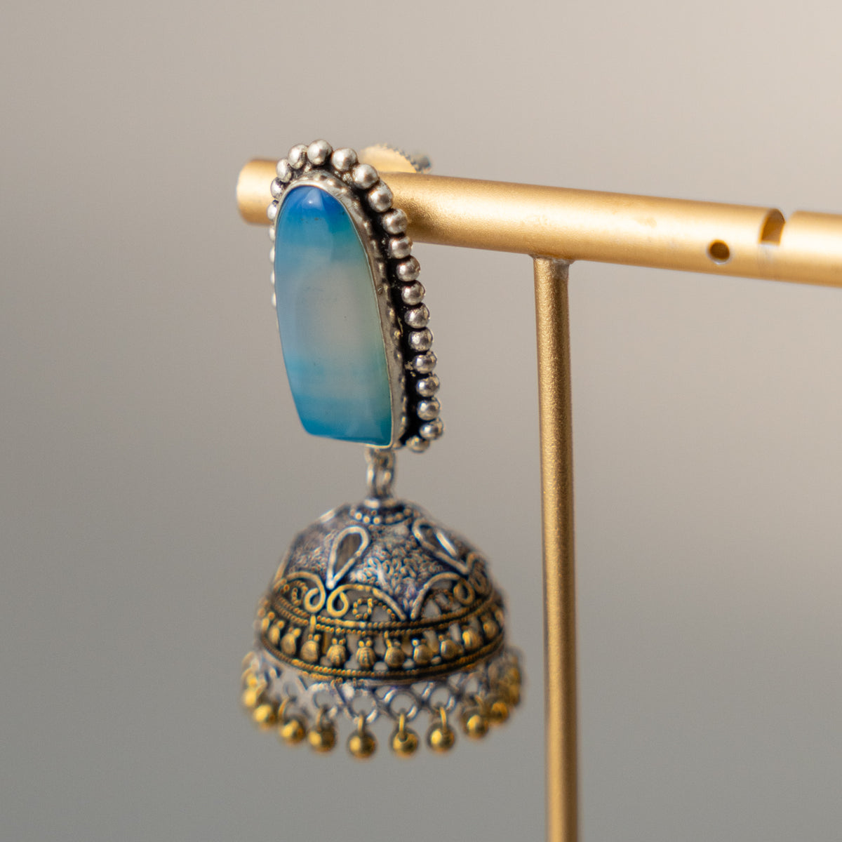 ANNVI SEMI HANDMADE OXIDIZED AND NATURAL STONE JHUMKAS/EARRINGS ER472