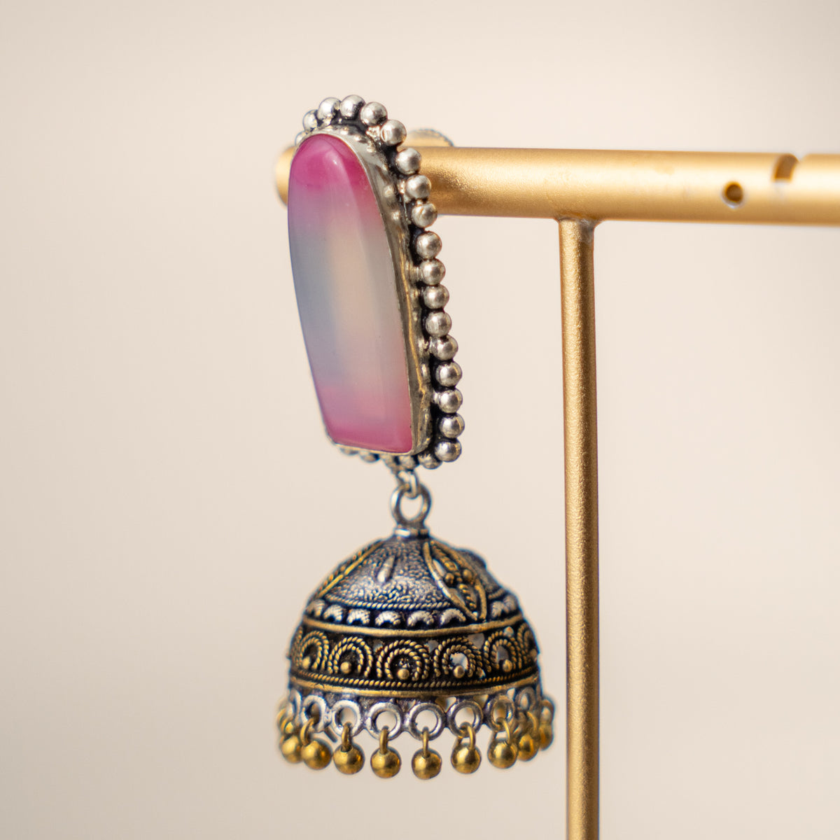 ANNVI SEMI HANDMADE OXIDIZED AND NATURAL STONE JHUMKAS/EARRINGS ER472