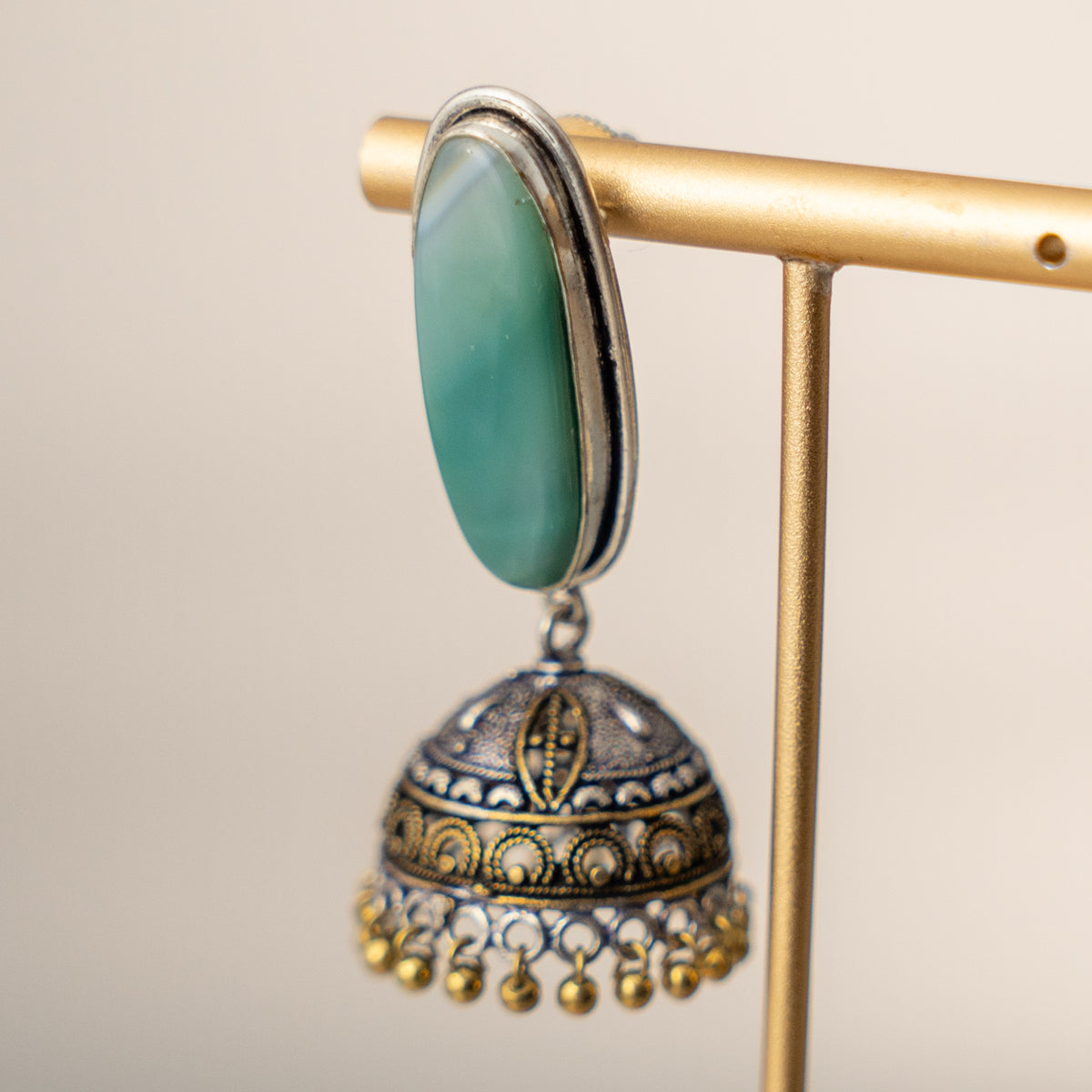 ANNVI SEMI HANDMADE OXIDIZED AND NATURAL STONE JHUMKAS/EARRINGS ER472