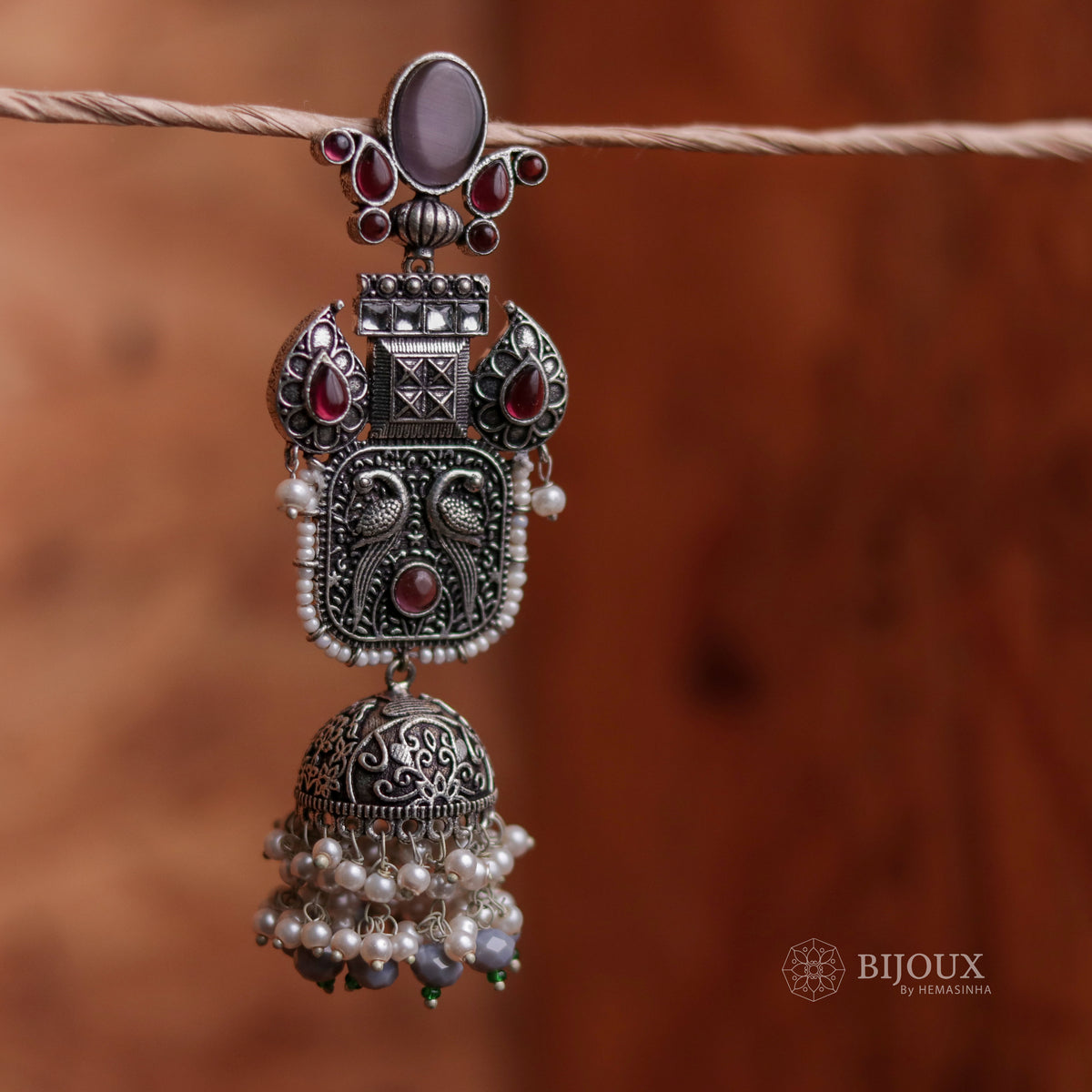 ANTIQUE ELEGANCE OXIDIZED SEMI HANDMADE JHUMKAS ER58