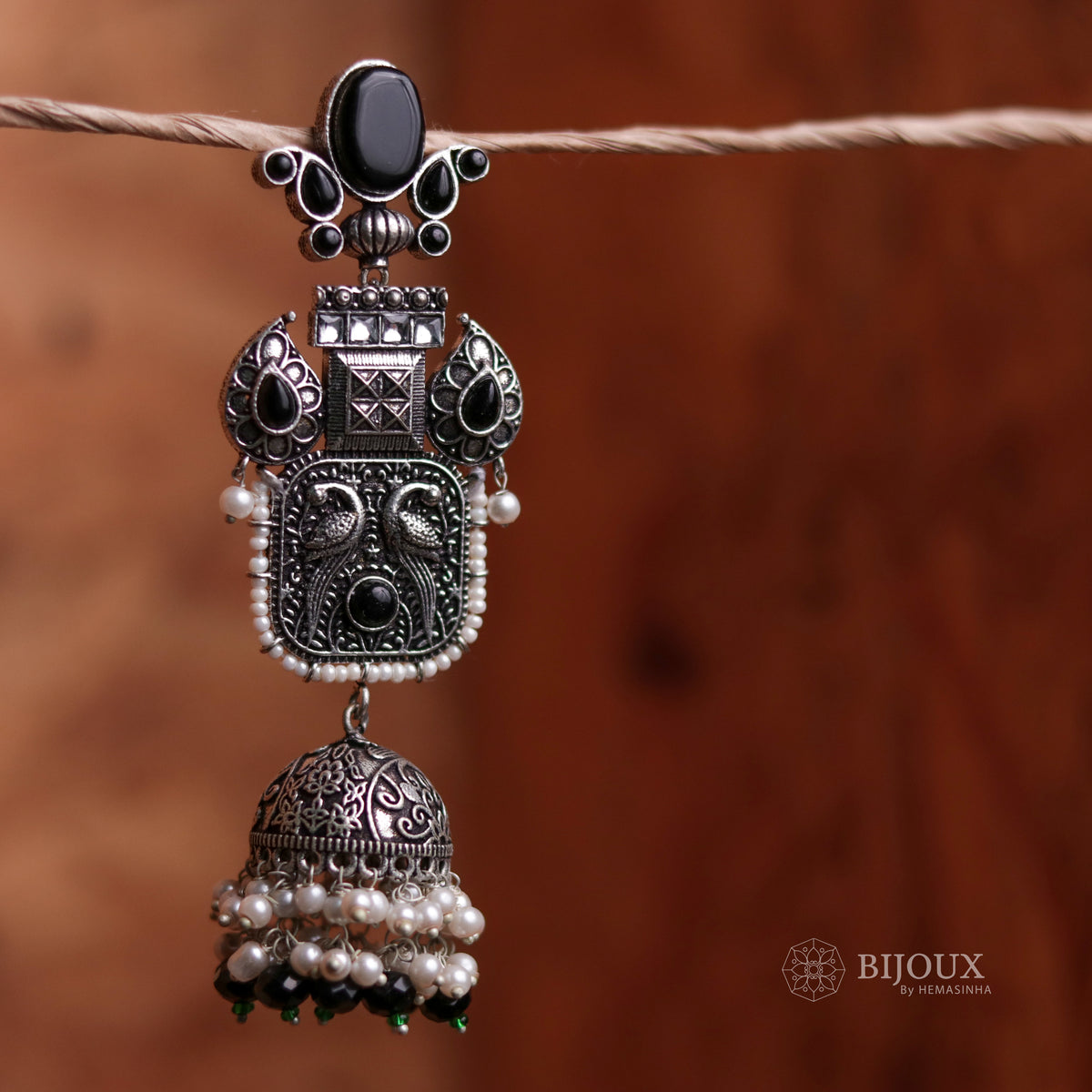 ANTIQUE ELEGANCE OXIDIZED SEMI HANDMADE JHUMKAS ER58
