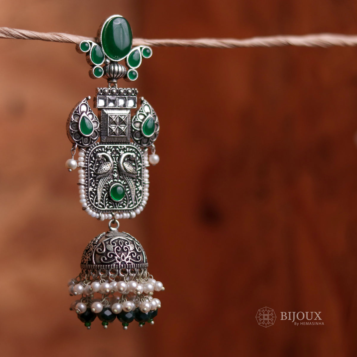 ANTIQUE ELEGANCE OXIDIZED SEMI HANDMADE JHUMKAS ER58