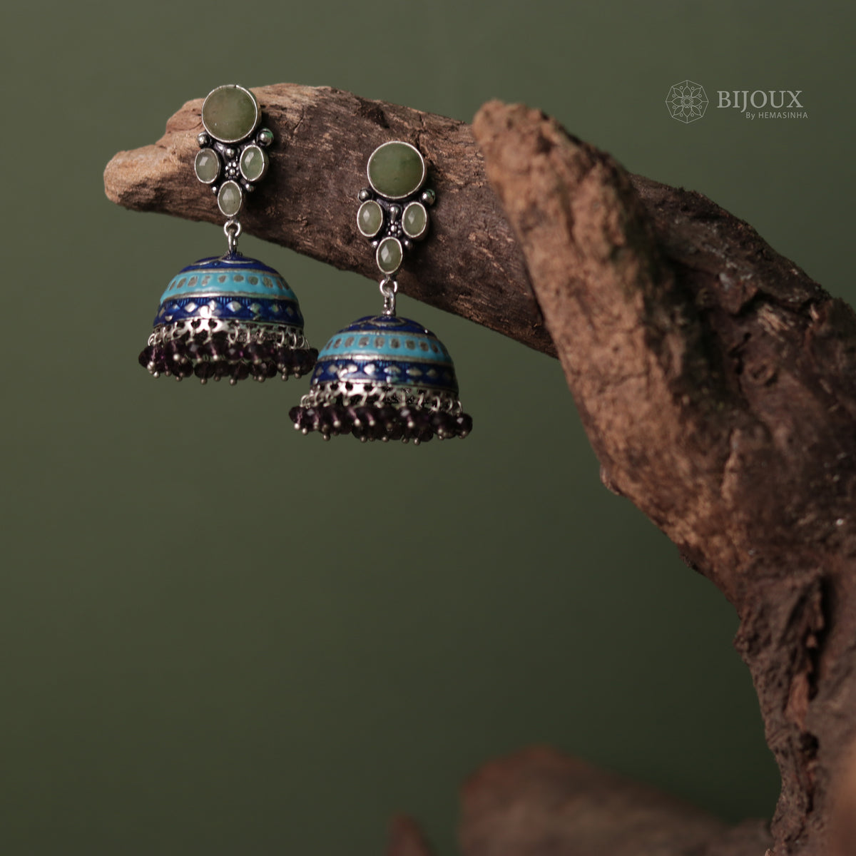 ILLEANA STONE STUDDED HANDPAINTED HANDMADE AMARPALI INSPIRED JHUMKAS ER65