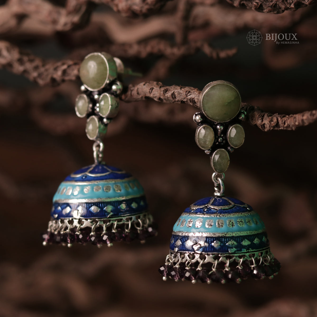 ILLEANA STONE STUDDED HANDPAINTED HANDMADE AMARPALI INSPIRED JHUMKAS ER65