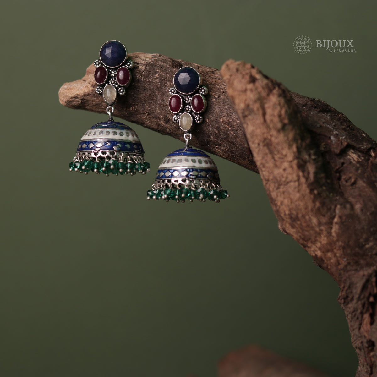 ILLEANA STONE STUDDED HANDPAINTED HANDMADE AMARPALI INSPIRED JHUMKAS ER65