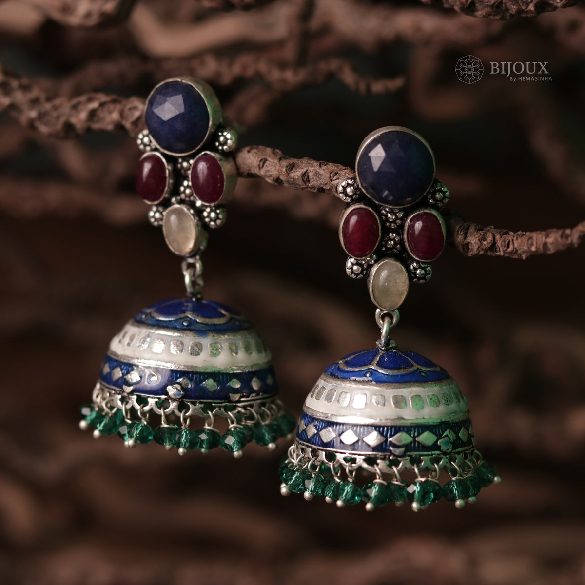 ILLEANA STONE STUDDED HANDPAINTED HANDMADE AMARPALI INSPIRED JHUMKAS ER65